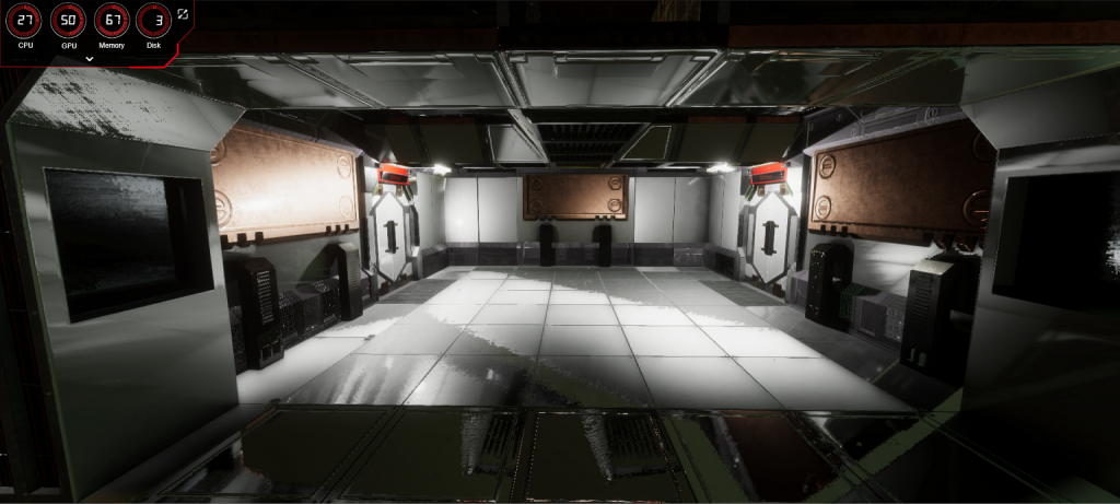In-game screenshot of a small room show the renderer working